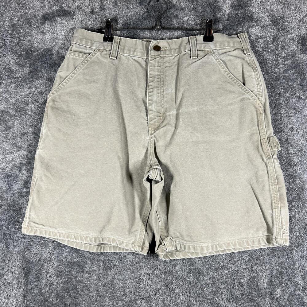 Carhartt Shorts Mens 34 Beige Cargo Canvas Relaxed Fit Workwear 7 Inseam